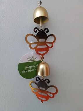 Essentials Gold and Orange Bee Hanging Metal Bell Decor